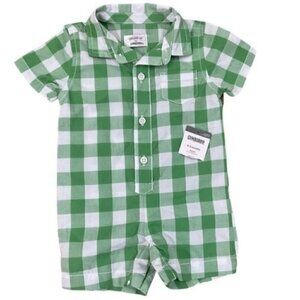 Dressed Up By Gymboree plaid green & white romper size 0-3 months